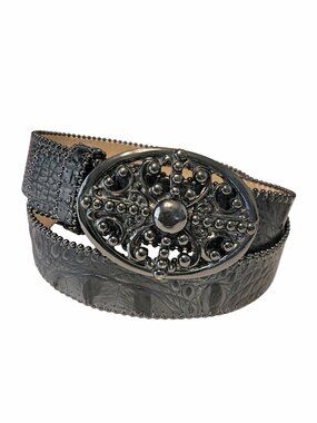 Leatherock Croc Embossed Leather Filigree Studded Belt 34